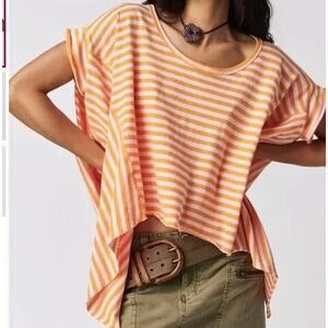 2/$50 Free People NWOT Free People We The Free Angel Striped Tee pink orange S